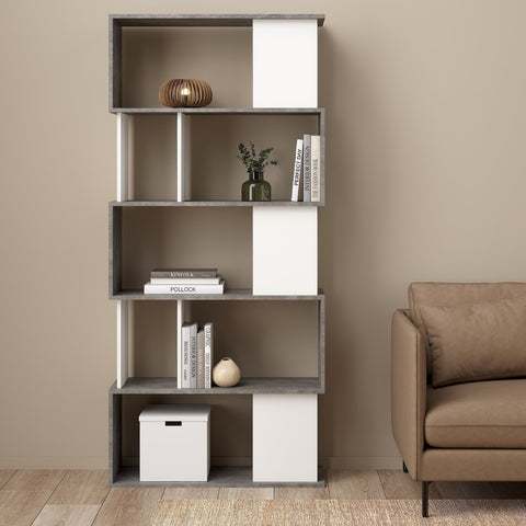 Stylish Modern Two-Tone Bookcase with Multiple Shelves and Asymmetrical Design