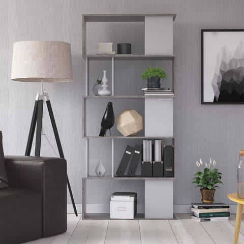 Stylish Modern Two-Tone Bookcase with Multiple Shelves and Asymmetrical Design