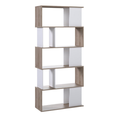 Stylish Modern Two-Tone Bookcase with Multiple Shelves and Asymmetrical Design