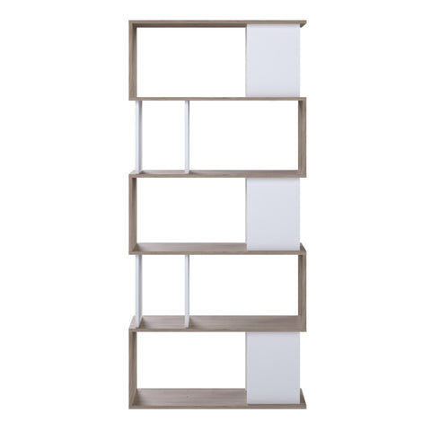 Stylish Modern Two-Tone Bookcase with Multiple Shelves and Asymmetrical Design