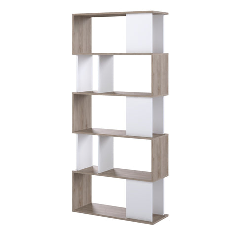 Stylish Modern Two-Tone Bookcase with Multiple Shelves and Asymmetrical Design