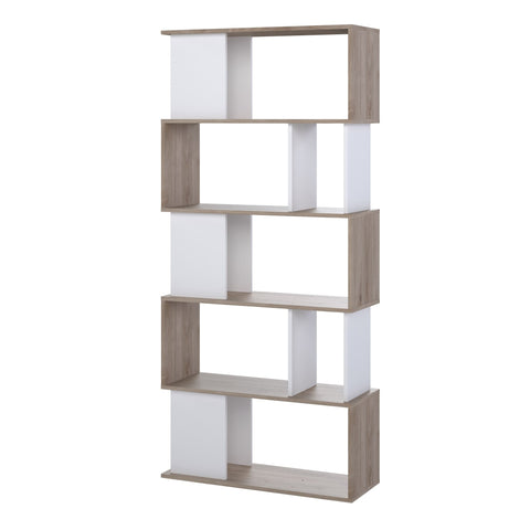 Stylish Modern Two-Tone Bookcase with Multiple Shelves and Asymmetrical Design