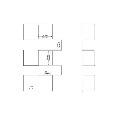 Stylish Two-Tone Bookcase with Multiple Shelves and Asymmetrical Design