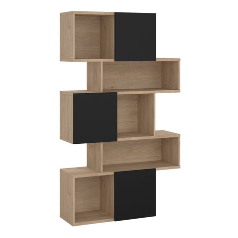 Stylish Two-Tone Bookcase with Multiple Shelves and Asymmetrical Design
