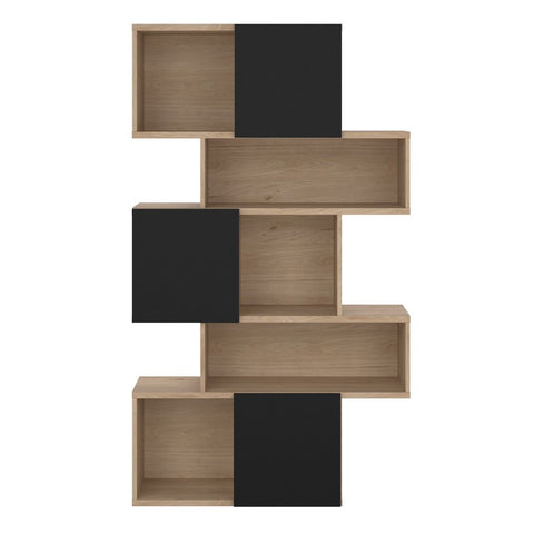 Stylish Two-Tone Bookcase with Multiple Shelves and Asymmetrical Design
