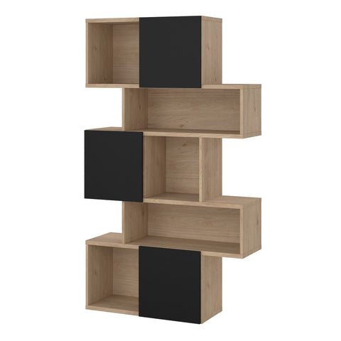 Stylish Two-Tone Bookcase with Multiple Shelves and Asymmetrical Design