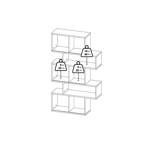 Stylish Two-Tone Bookcase with Multiple Shelves and Asymmetrical Design