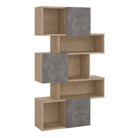 Stylish Two-Tone Bookcase with Multiple Shelves and Asymmetrical Design