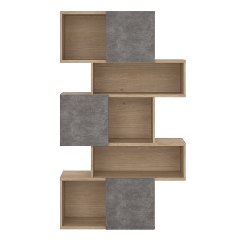 Stylish Two-Tone Bookcase with Multiple Shelves and Asymmetrical Design