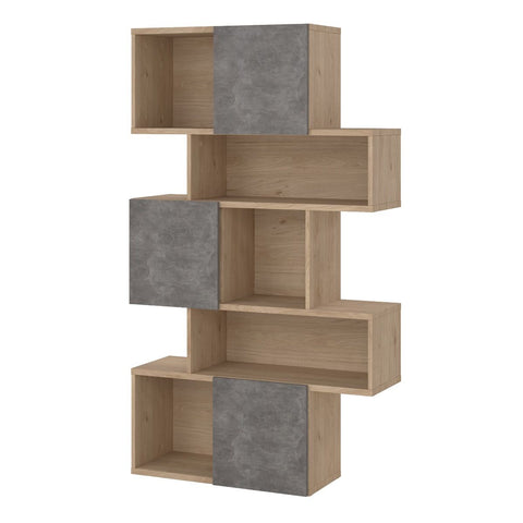 Stylish Two-Tone Bookcase with Multiple Shelves and Asymmetrical Design