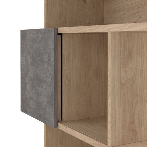 Stylish Two-Tone Bookcase with Multiple Shelves and Asymmetrical Design