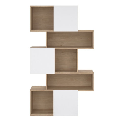 Stylish Two-Tone Bookcase with Multiple Shelves and Asymmetrical Design