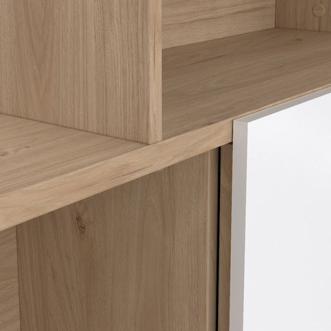 Stylish Two-Tone Bookcase with Multiple Shelves and Asymmetrical Design