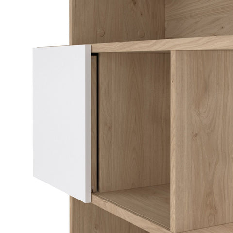 Stylish Two-Tone Bookcase with Multiple Shelves and Asymmetrical Design