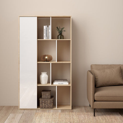 Stylish Two-Tone Bookcase with Multiple Shelves and Stylish Glossy Finish