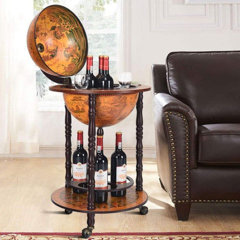 Vintage Inspired Globe Wine Holder with Beautiful Patterns and Wheels