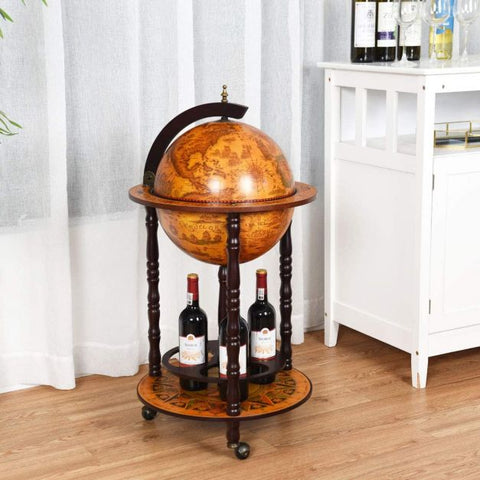 Vintage Inspired Globe Wine Holder with Beautiful Patterns and Wheels