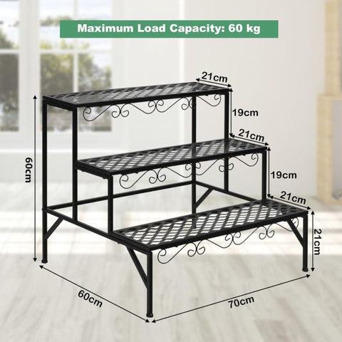 Garden 3 Tier Flower Plant Stand with Steel Frame in Black