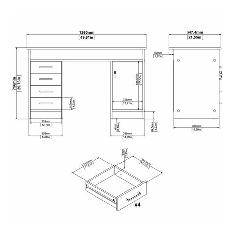 Modern Minimalist Working Desk with Easy Gliding Drawers and Storage Shelves