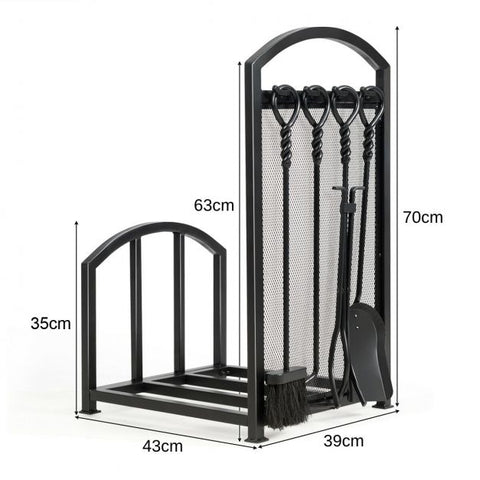 Firewood Rack Set with 4 Tools for Fireplace Log Storage