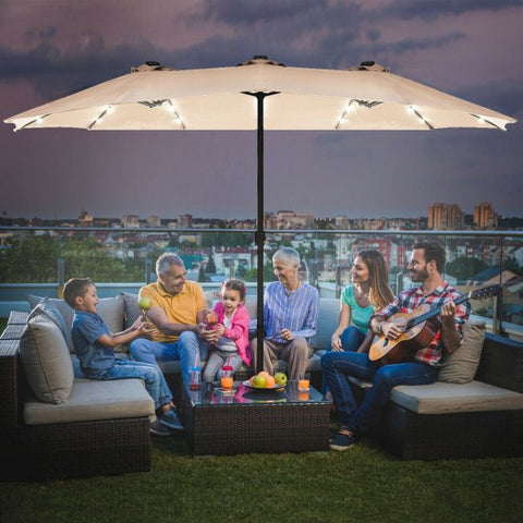 Patio Large Crank Handle Umbrella with LED Lights