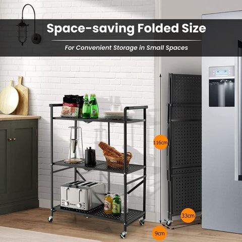 3-Tier Heavy-Duty Steel Rack with 2 Lockable Casters