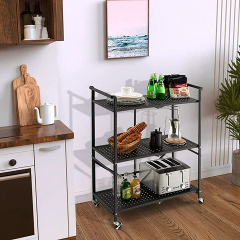 3-Tier Heavy-Duty Steel Rack with 2 Lockable Casters