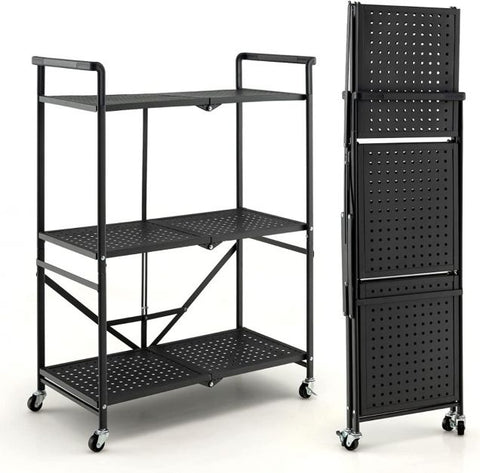 3-Tier Heavy-Duty Steel Rack with 2 Lockable Casters