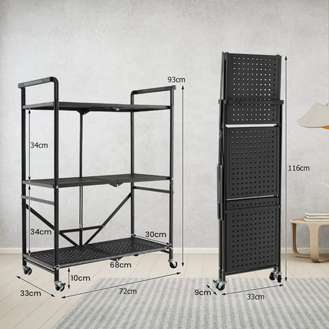 3-Tier Heavy-Duty Steel Rack with 2 Lockable Casters