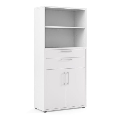 Stylish Laminated Board Bookcase with Doors and Extra Storage Shelves