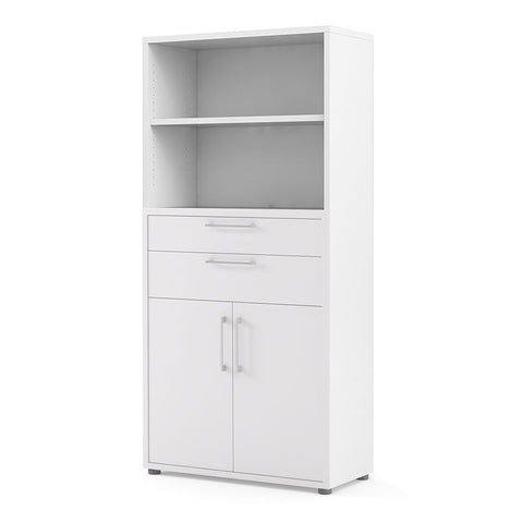 Stylish Laminated Board Bookcase with Doors and Extra Storage Shelves