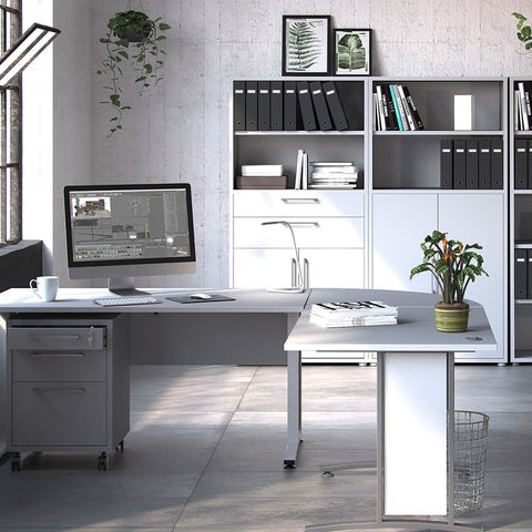 Stylish Laminated Board Bookcase with Doors and Extra Storage Shelves