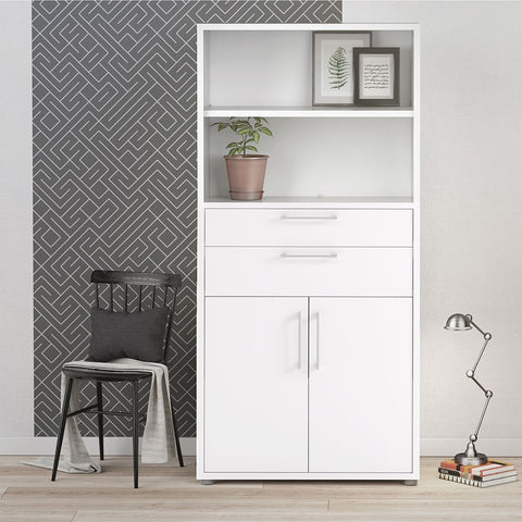Stylish Laminated Board Bookcase with Doors and Extra Storage Shelves