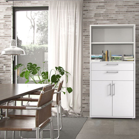Stylish Laminated Board Bookcase with Doors and Extra Storage Shelves