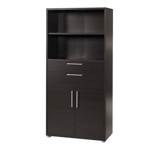 Stylish Laminated Board Bookcase with Doors and Extra Storage Shelves