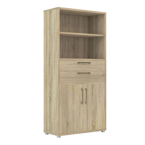 Stylish Laminated Board Bookcase with Doors and Extra Storage Shelves