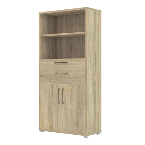 Stylish Laminated Board Bookcase with Doors and Extra Storage Shelves