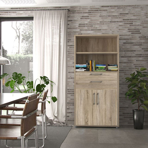Stylish Laminated Board Bookcase with Doors and Extra Storage Shelves