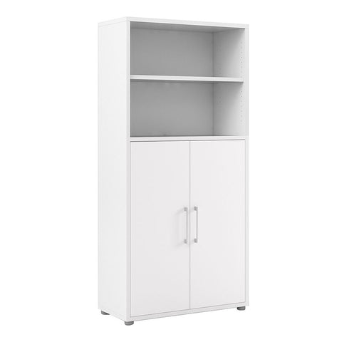 Stylish Laminated Board Bookcase with Doors and Multiple Storage Shelves