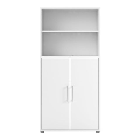 Stylish Laminated Board Bookcase with Doors and Multiple Storage Shelves