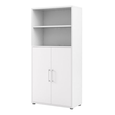 Stylish Laminated Board Bookcase with Doors and Multiple Storage Shelves