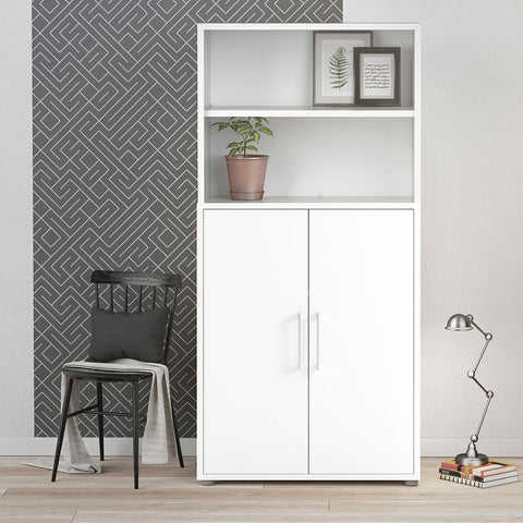 Stylish Laminated Board Bookcase with Doors and Multiple Storage Shelves