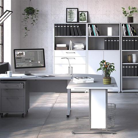 Stylish Laminated Board Bookcase with Doors and Multiple Storage Shelves