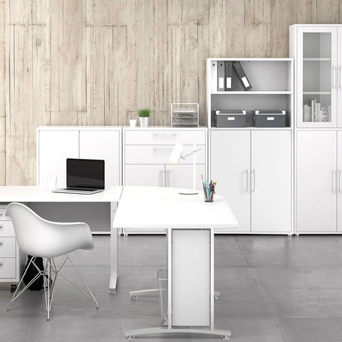 Stylish Laminated Board Bookcase with Doors and Multiple Storage Shelves