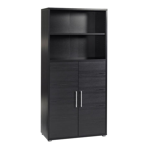 Stylish Laminated Board Bookcase with Doors and Multiple Storage Shelves