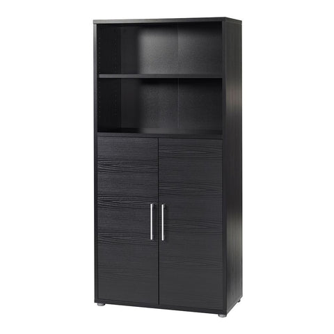 Stylish Laminated Board Bookcase with Doors and Multiple Storage Shelves