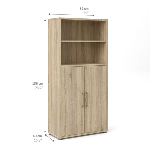 Stylish Laminated Board Bookcase with Doors and Multiple Storage Shelves