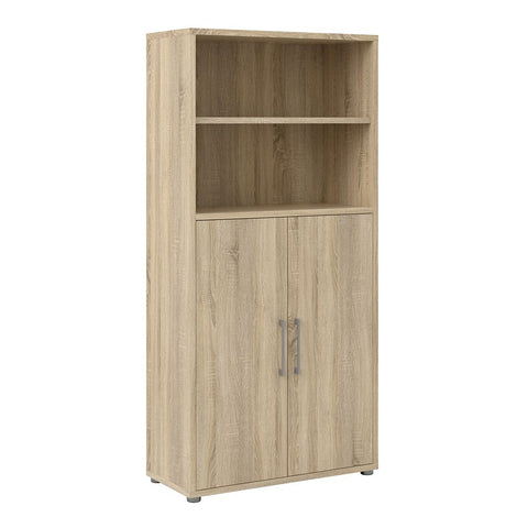 Stylish Laminated Board Bookcase with Doors and Multiple Storage Shelves