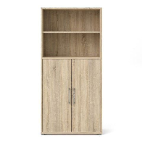 Stylish Laminated Board Bookcase with Doors and Multiple Storage Shelves