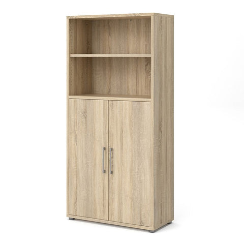 Stylish Laminated Board Bookcase with Doors and Multiple Storage Shelves